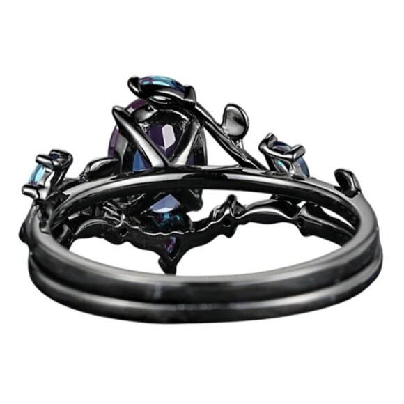 Pear Cut Alexandrite & Moissanite 2 piece Bridal Wedding engagement ring Rhodium - Picture 6 of 9